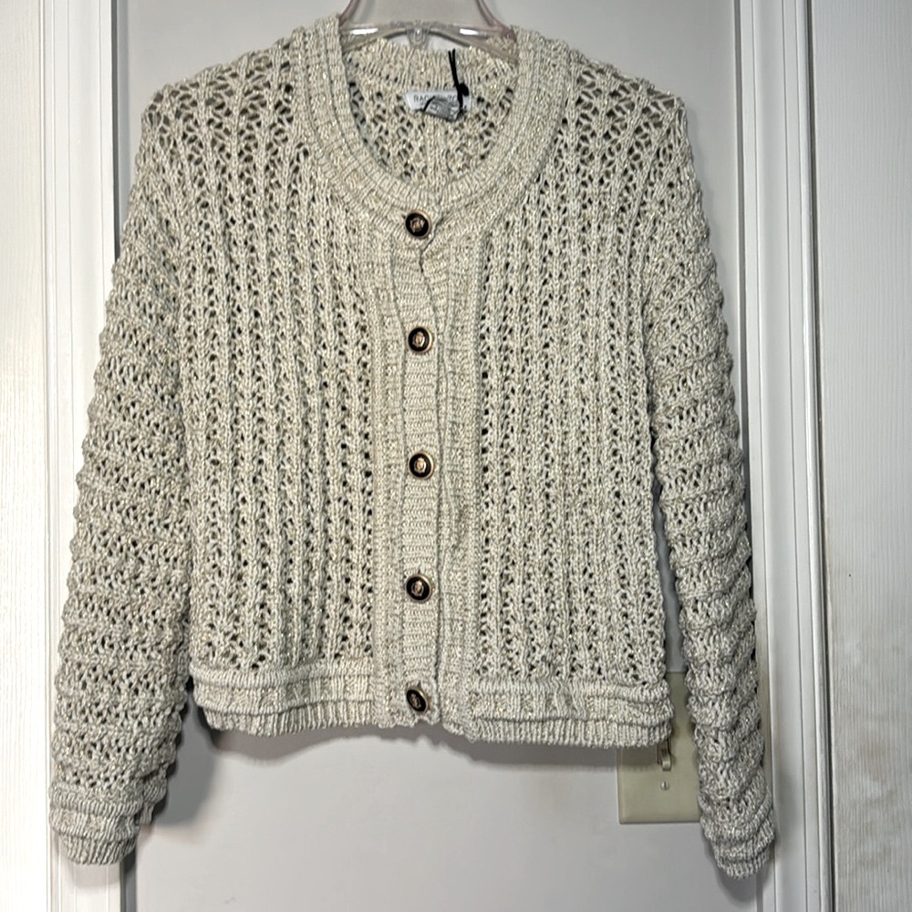 NWT Rachel Zoe open knit gold flecked cardigan Small
